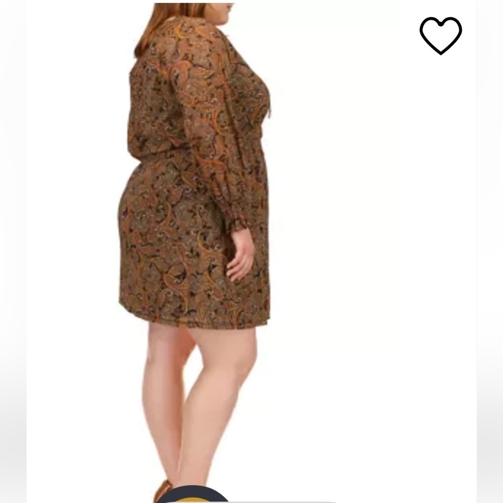 Michael Michael Kors Mesh Paisley Peasant V-Neck Long Sleeve Mini Dress sz 3X - Picture 4 of 10